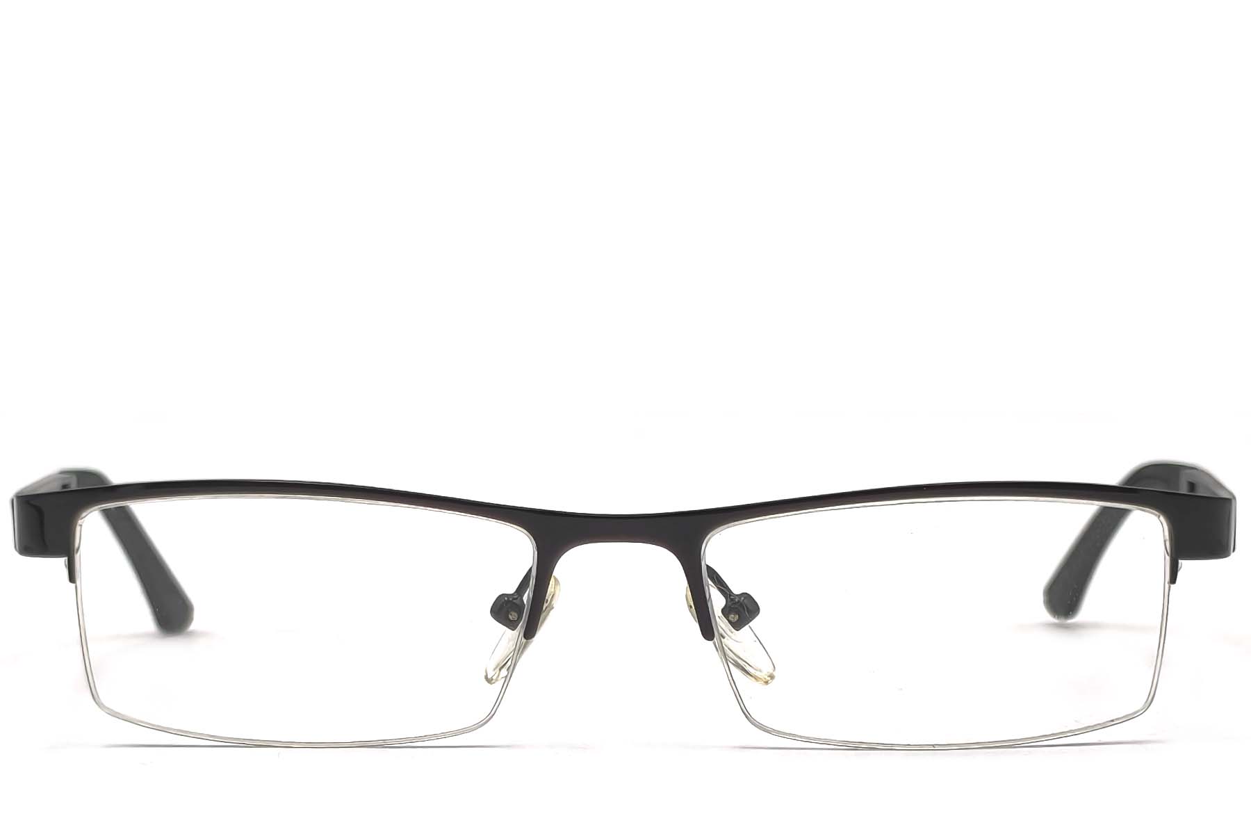 BS1620-0082_Black_Semi-rimless_Metal_Glasses_front