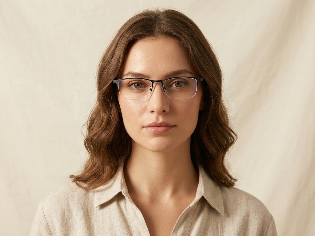 BS1913-0348_Black_Semi-rimless_Titanium_Glasses-tryon_female