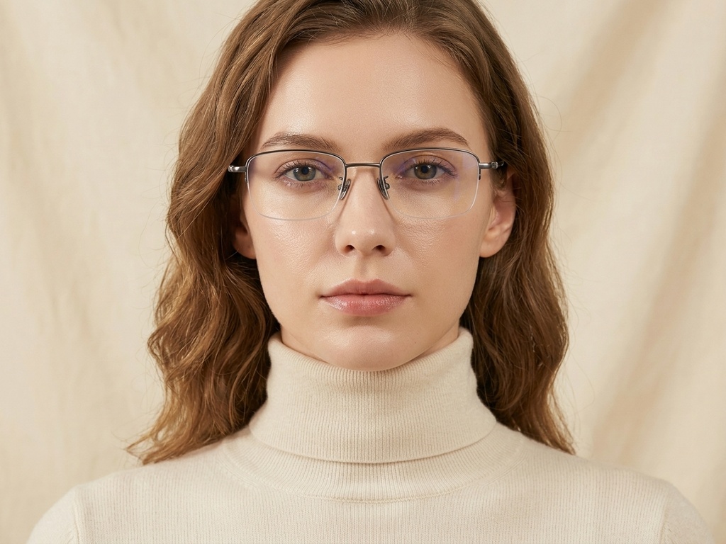 BS1913-0361_Black_Semi-rimless_Titanium_Glasses-tryon_female