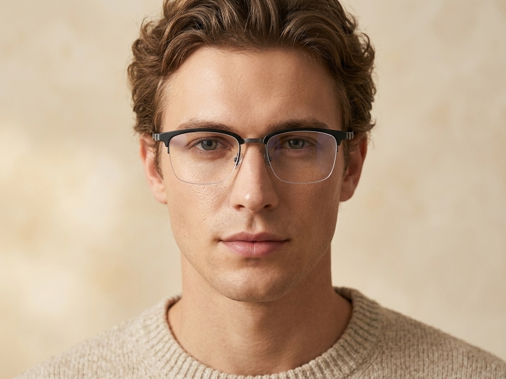 BS1913-0401_Black_Semi-rimless_Titanium_Glasses-tryon_male