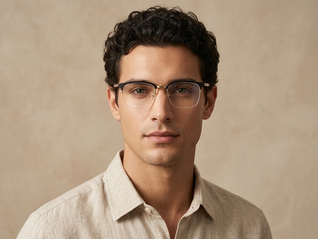 BS1913-0402_Black_Semi-rimless_Titanium_Glasses_corner-tryon_male
