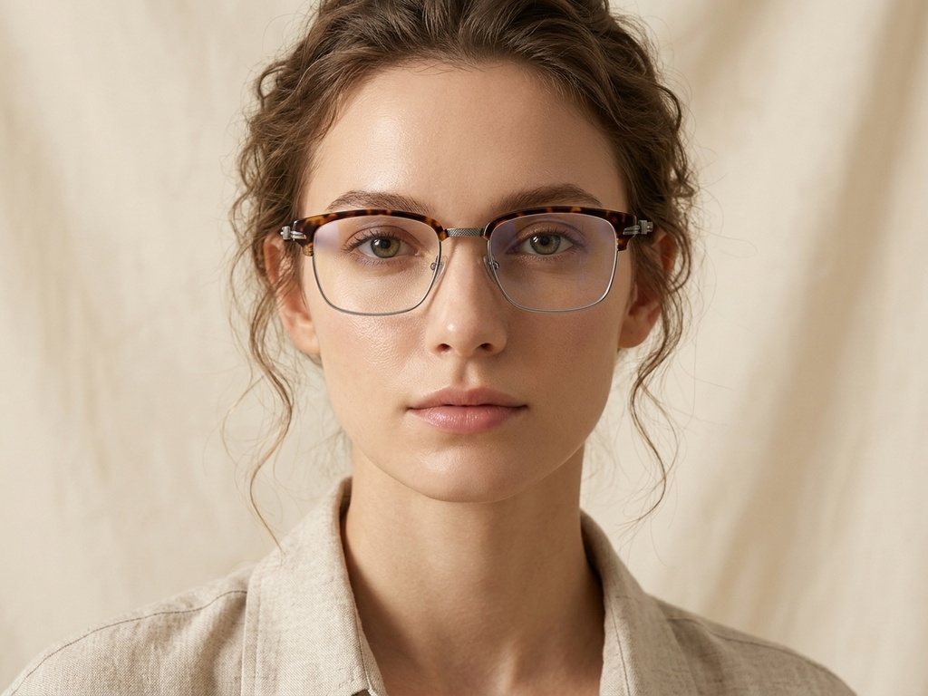 BS1913-0403_Tortoiseshell_Semi-rimless_Titanium_Glasses-tryon_female