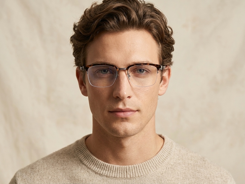 BS1913-0403_Tortoiseshell_Semi-rimless_Titanium_Glasses-tryon_male