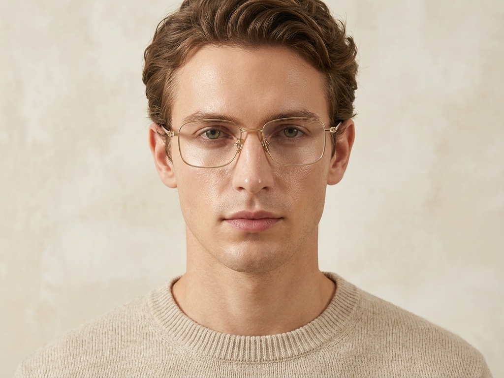 BS1913-0428_Golden_Rectangular_Titanium_Glasses_front