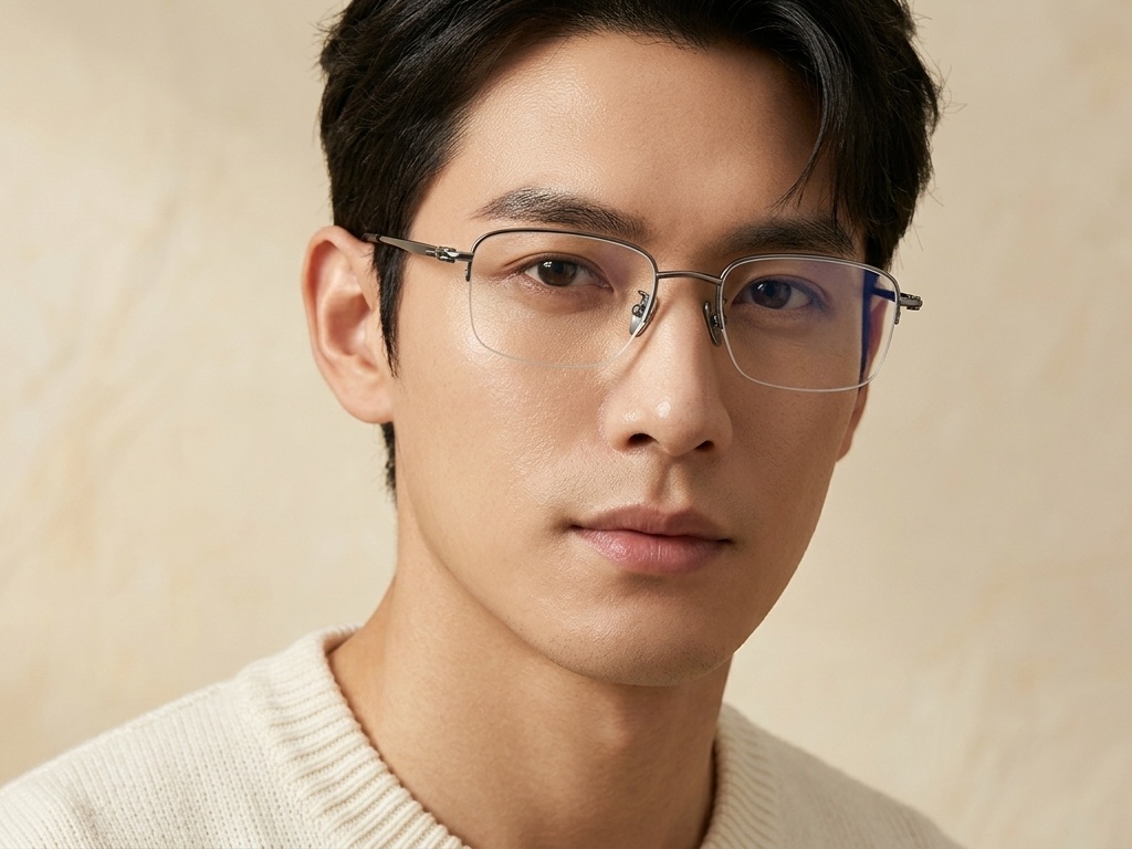 BS1913-0431_Grey_Semi-rimless_Titanium_Glasses_front