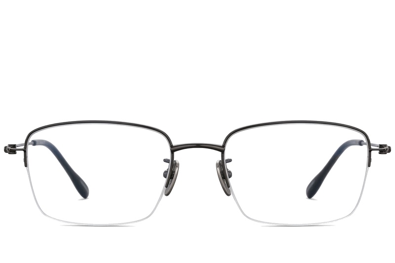 BS1913-0434_Black_Semi-rimless_Titanium_Glasses_front