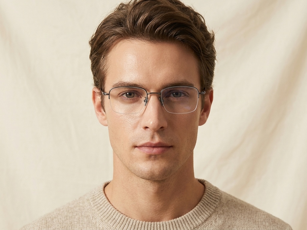 BS1913-0434_Black_Semi-rimless_Titanium_Glasses_front