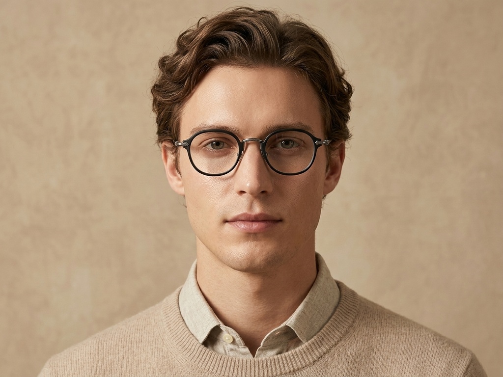 Lunettes ovales en titane noir #BS0218-0024