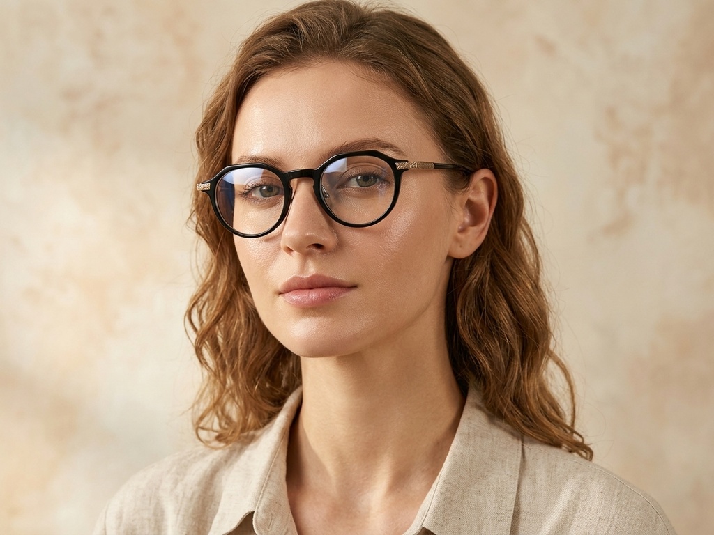 BS1913-0535_Black_Oval_Titanium_Glasses-tryon_female