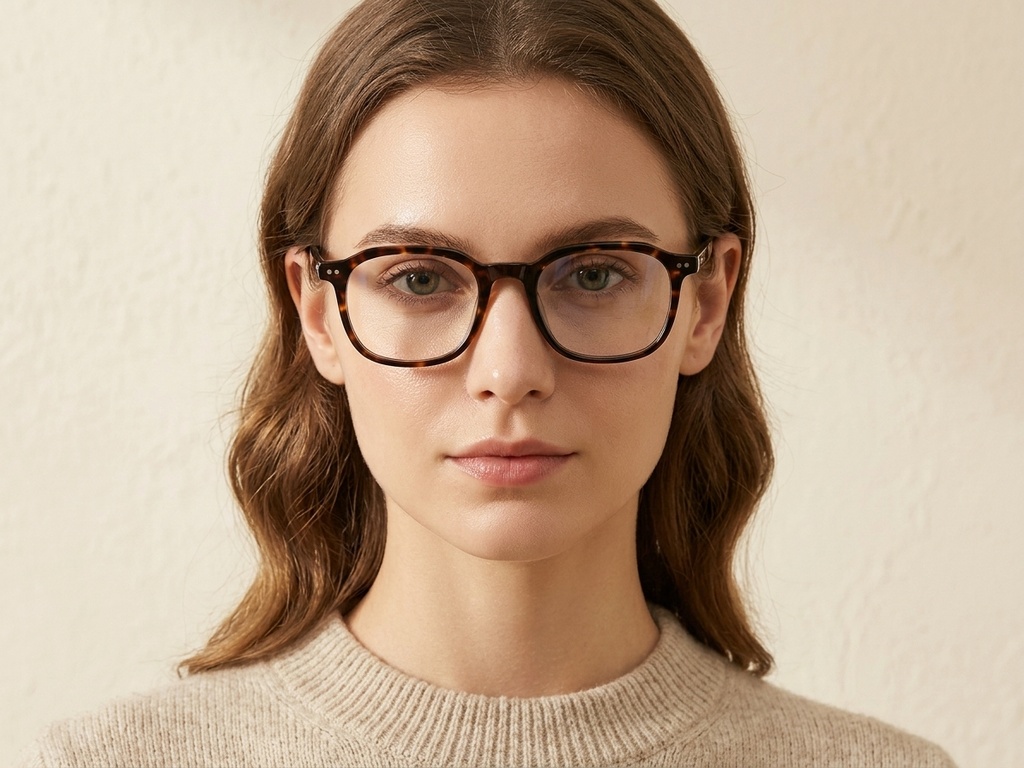 BS1913-0550_Tortoiseshell_Rectangular_Titanium_Glasses-tryon_female