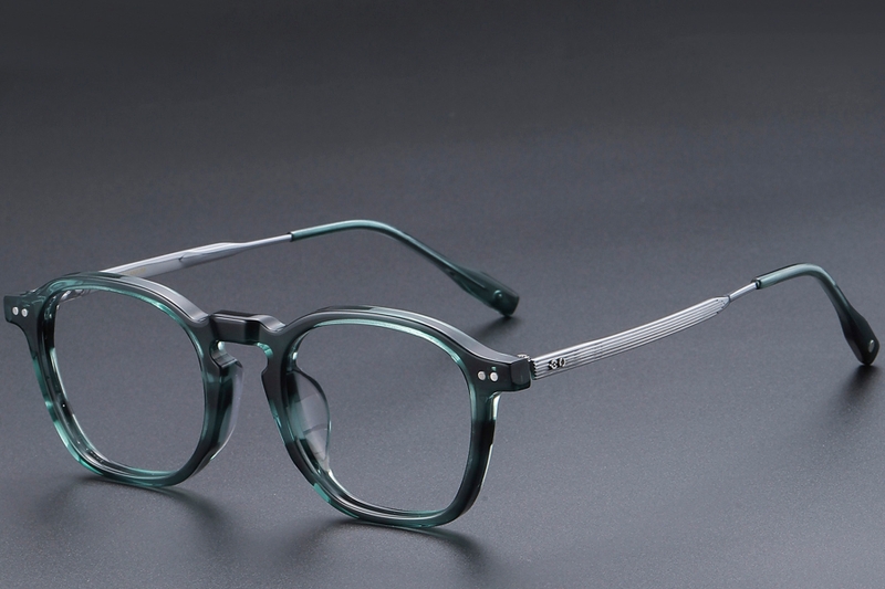 Lens Rectangular Green Rectangular Green Titanium Glasses #BS1913-0566