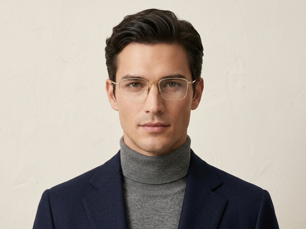 BS1913-0570_Golden_Semi-rimless_Titanium_Glasses-tryon_male