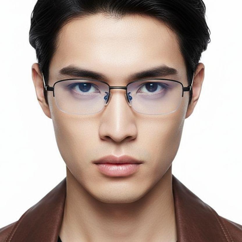 bs1913-0582_black_semi-rimless_titanium_glasses_model