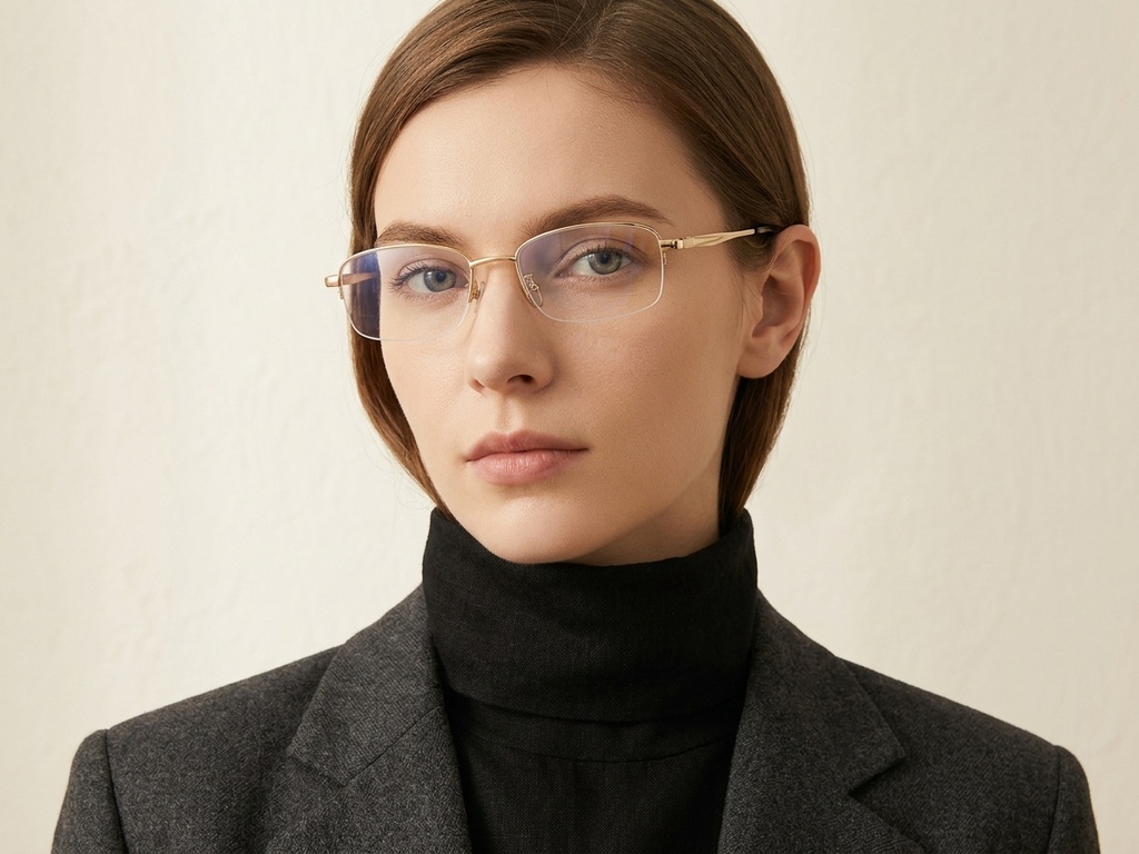BS1913-0583_Golden_Semi-rimless_Titanium_Glasses-tryon_female