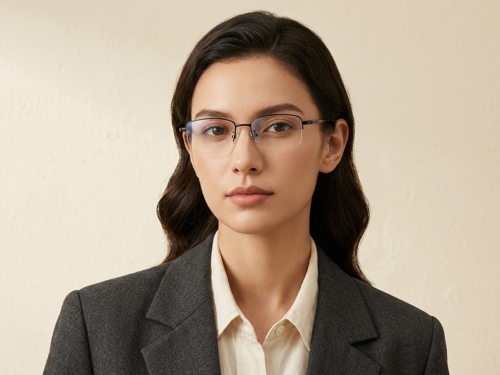BS1913-0586_Black_Semi-rimless_Titanium_Glasses-tryon_female