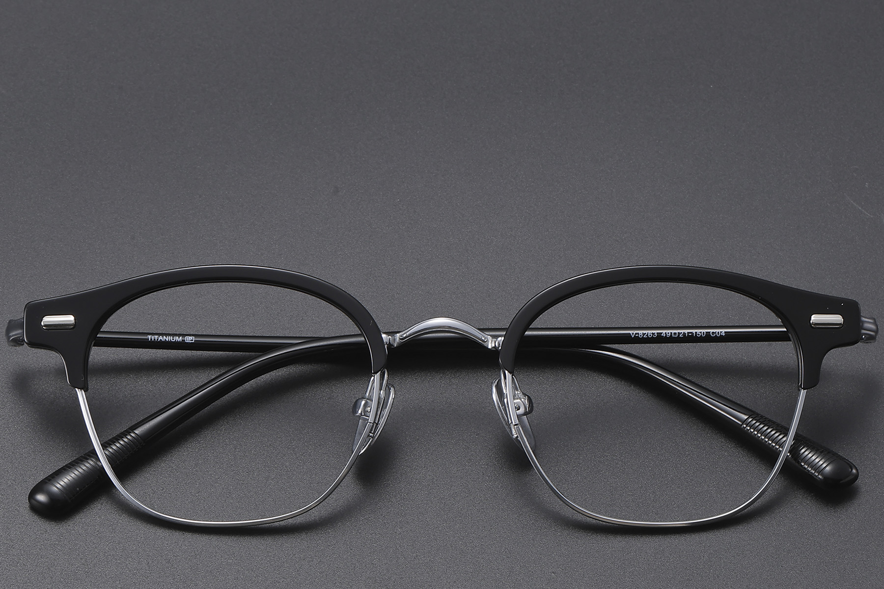 BS1913-0609_Black_Semi-rimless_Metal_glasses_front