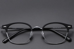 BS1913-0609_Black_Semi-rimless_Metal_glasses_front