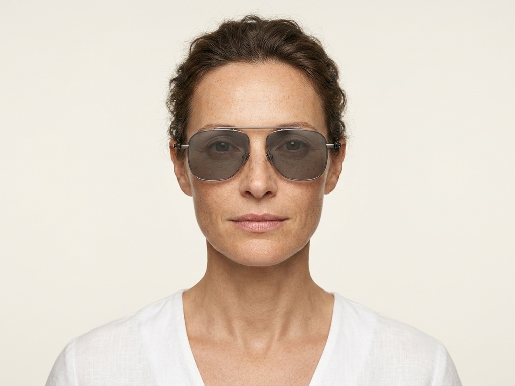 BS1913-0661_Grey_Aviator_Titanium_sunglasses-tryon_female
