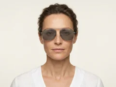BS1913-0661_Grey_Aviator_Titanium_sunglasses-tryon_female