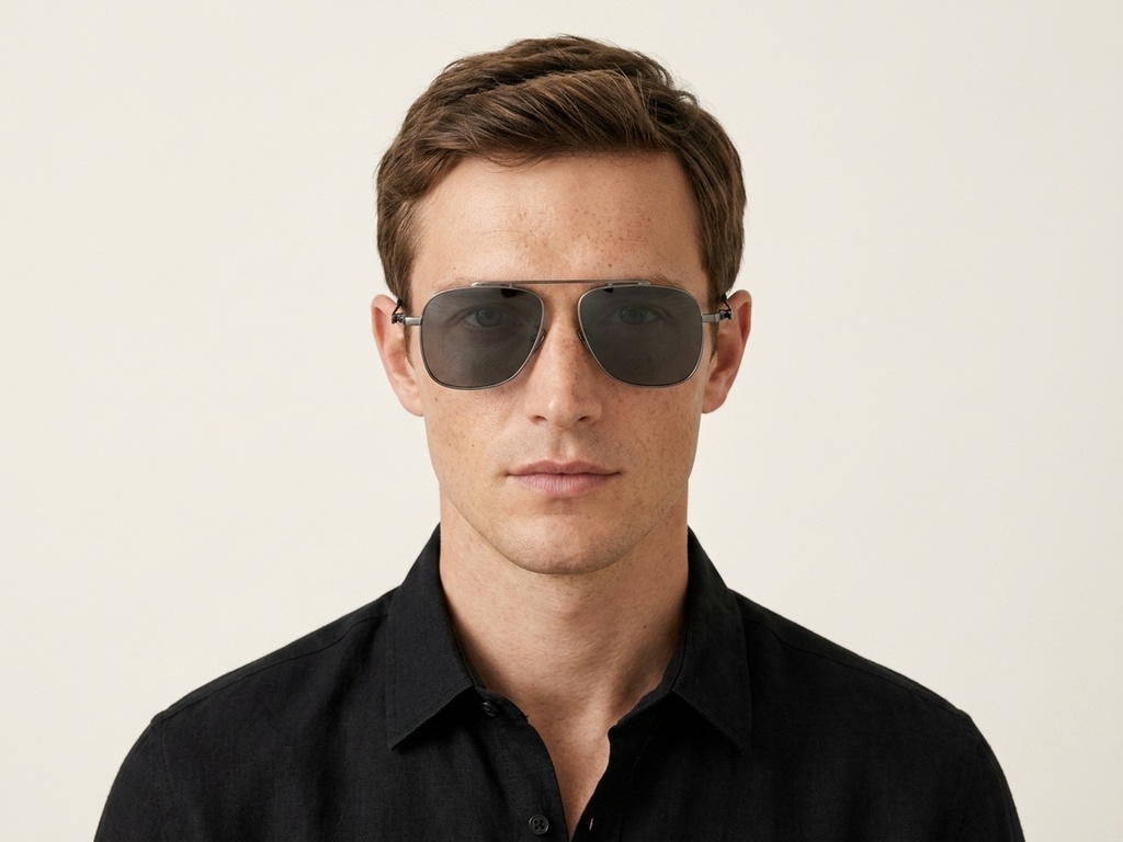 BS1913-0661_Grey_Aviator_Titanium_sunglasses-tryon_male