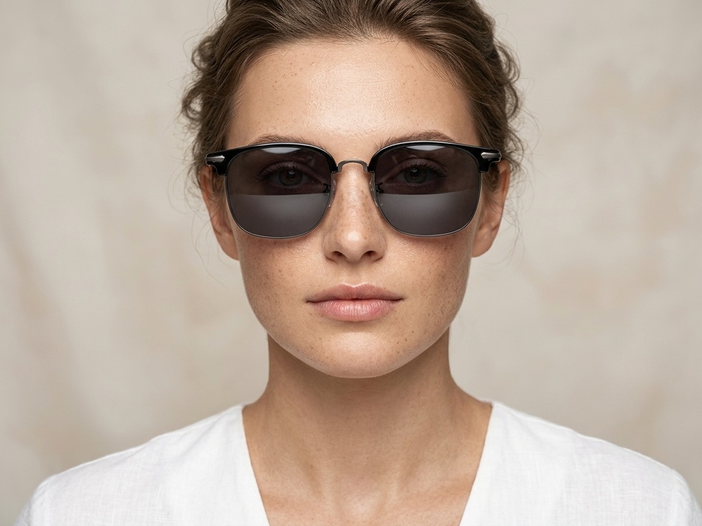 BS1913-0664_Black_Semi-rimless_TR90_sunglasses-tryon_female