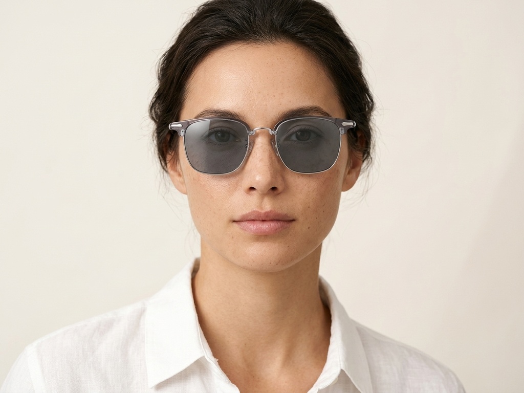 BS1913-0665_Grey_Semi-rimless_TR90_sunglasses-tryon_female