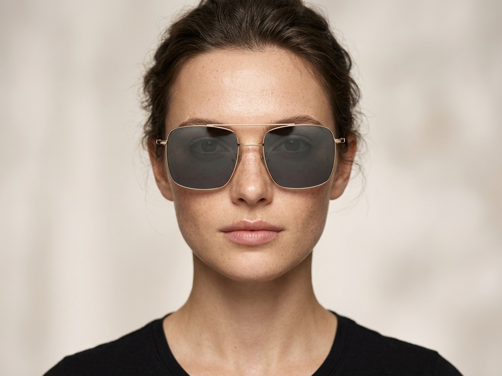 BS1913-0672_Black_Aviator_Titanium_sunglasses-tryon_female