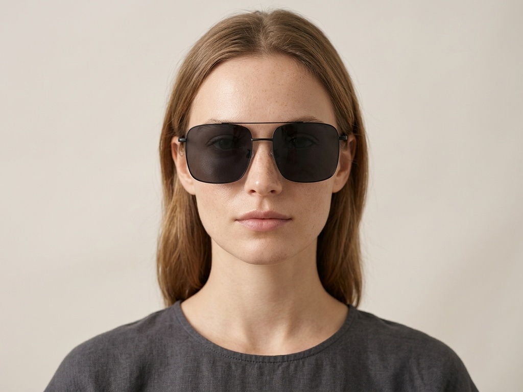 BS1913-0673_Black_Aviator_Titanium_sunglasses-tryon_female