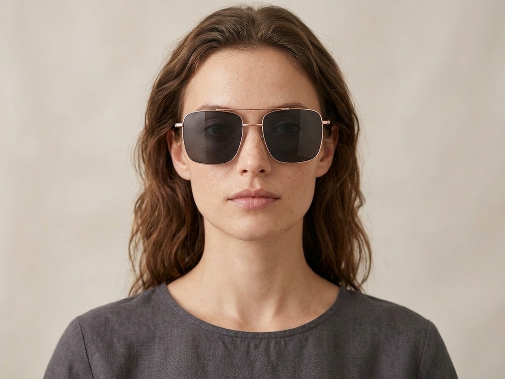 BS1913-0677_Black_Aviator_Titanium_sunglasses-tryon_female