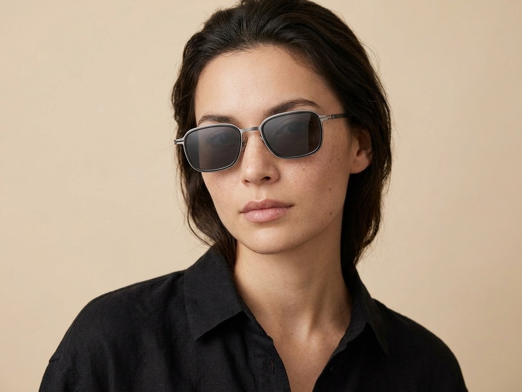 BS1913-0701_Black_Rectangular_Titanium_sunglasses-tryon_female
