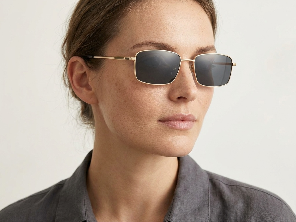 BS1913-0716_Golden_Rectangular_Titanium_sunglasses-tryon_female