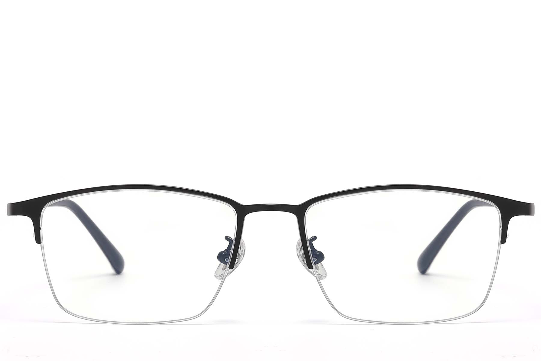 BS1913-0731_Black_Semi-rimless_Titanium_Glasses_front