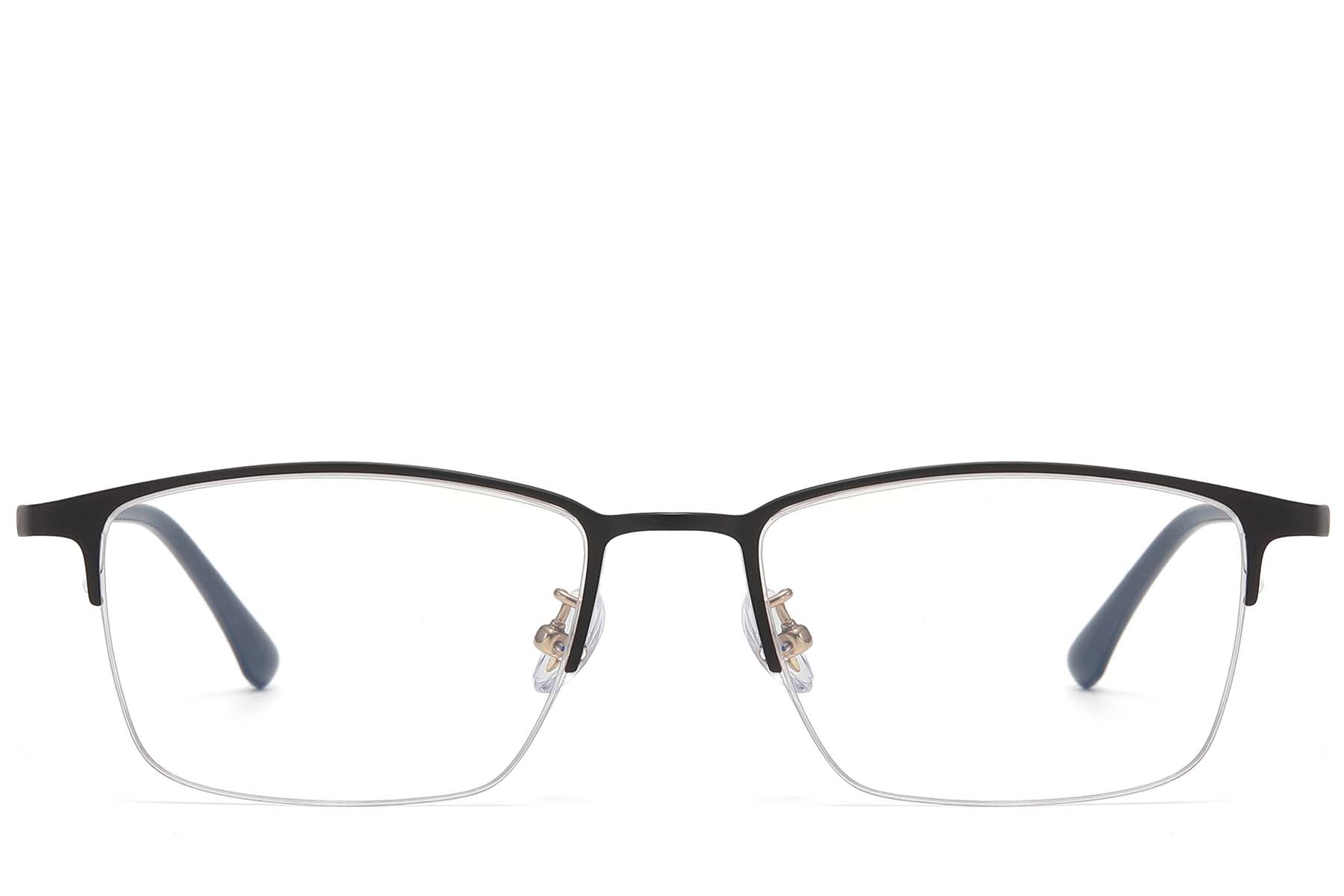 BS1913-0732_Black_Semi-rimless_Titanium_Glasses_front