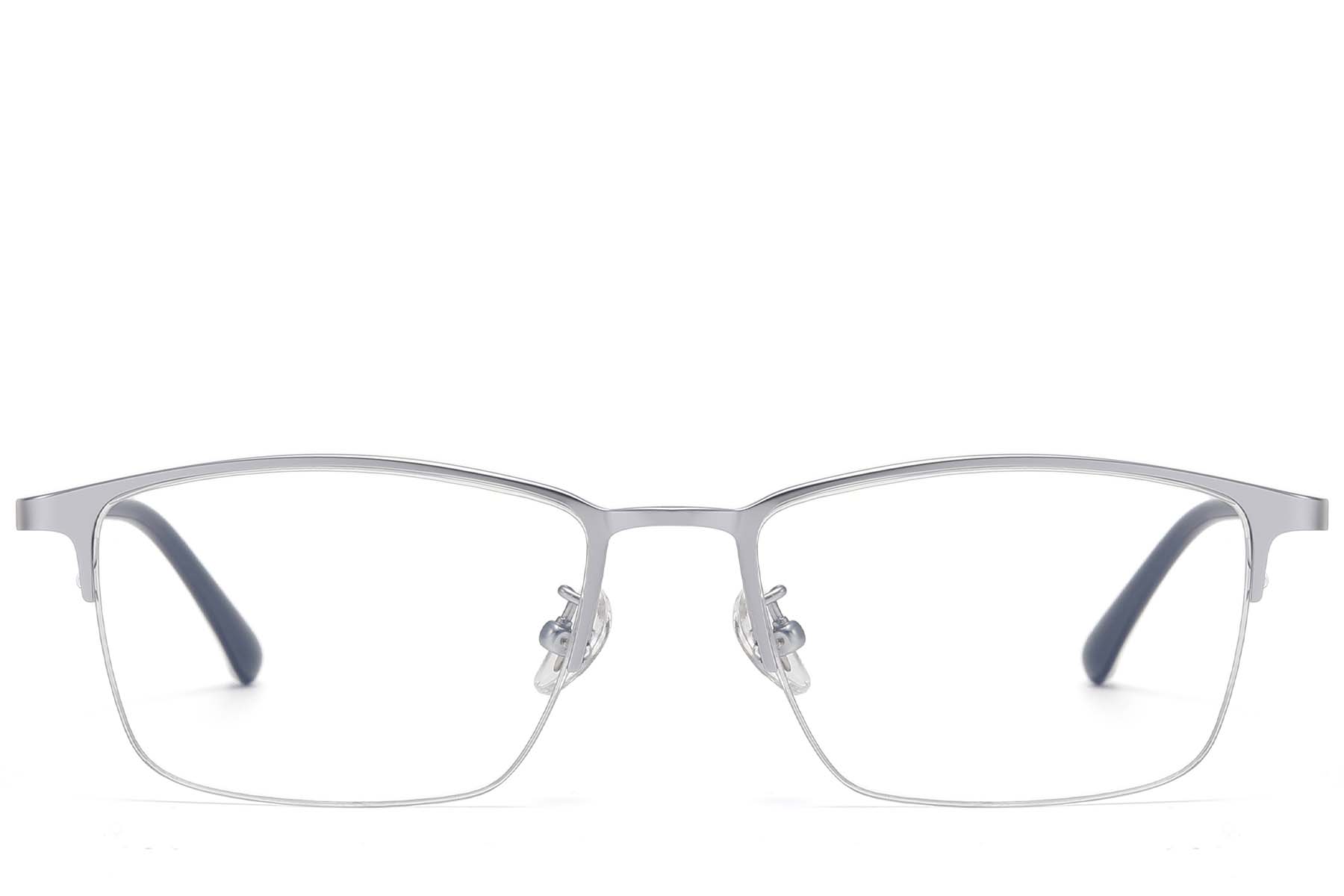 BS1913-0733_Silver_Semi-rimless_Titanium_Glasses_front