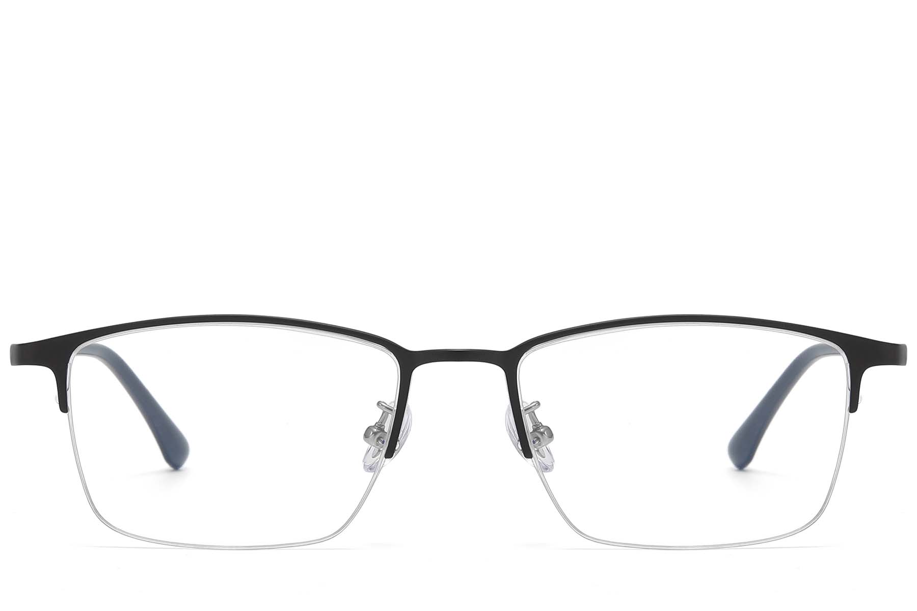 BS1913-0735_Black_Semi-rimless_Titanium_Glasses_front