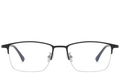 BS1913-0735_Black_Semi-rimless_Titanium_Glasses_front