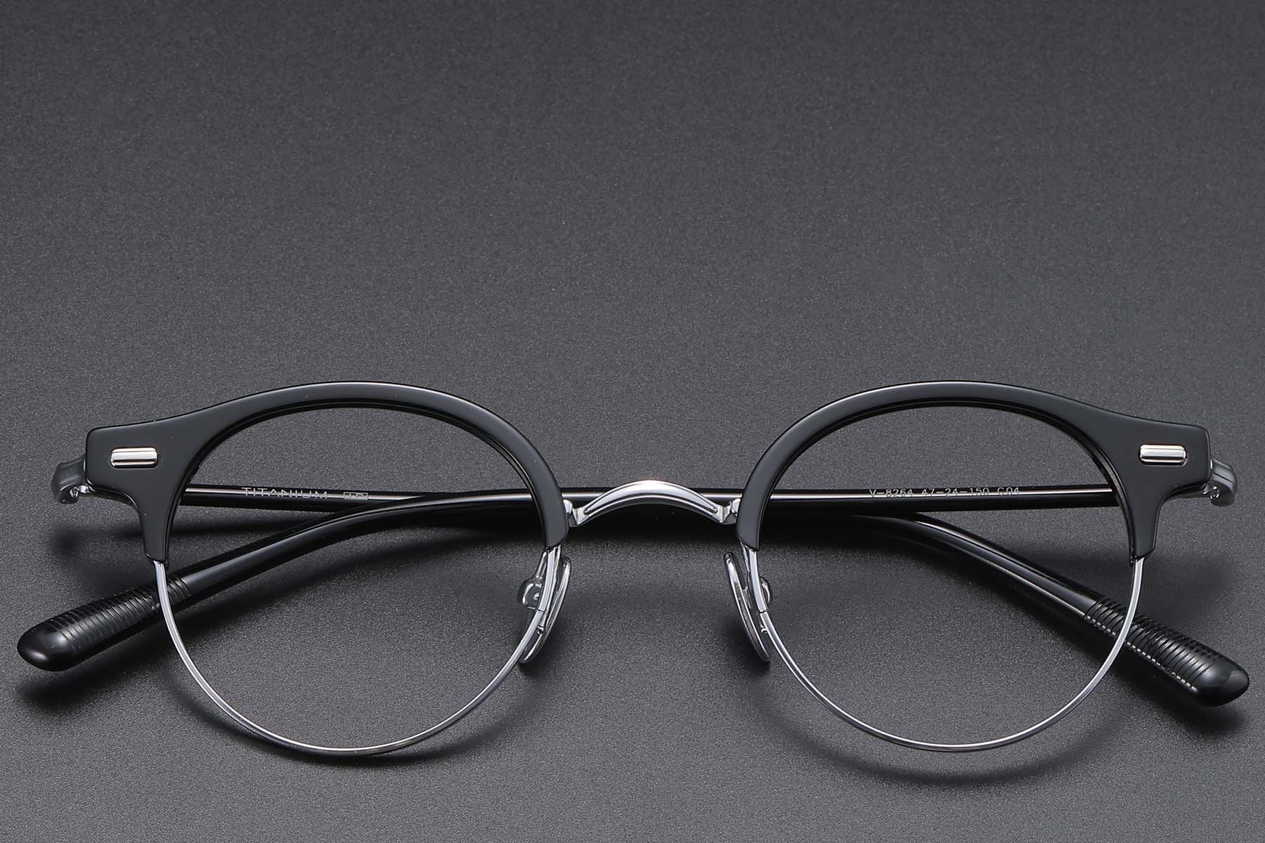 BS1913-0749_Black_Semi-rimless_Acetate_Glasses_front