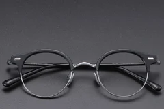 BS1913-0749_Black_Semi-rimless_Acetate_Glasses_front