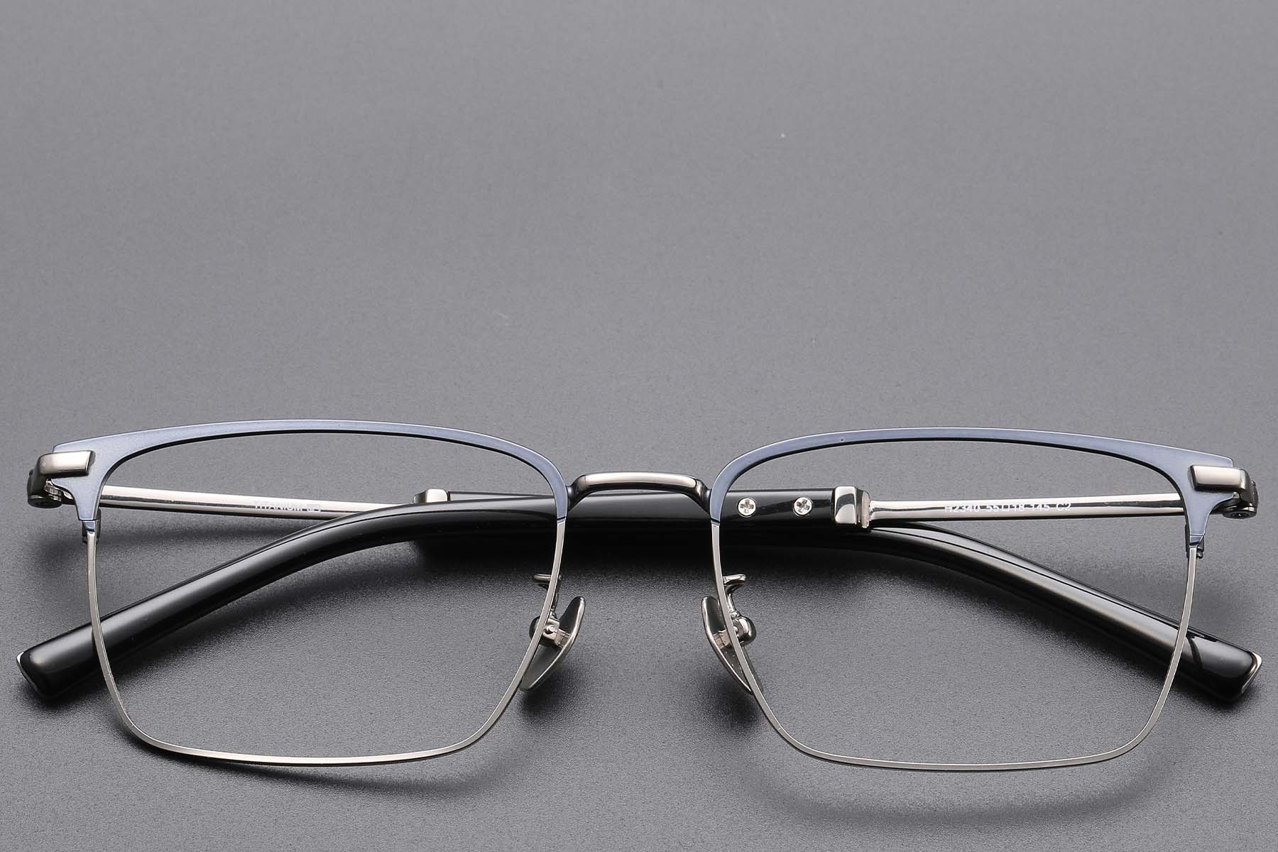 BS1913-0755_Blue_Semi-rimless_Titanium_Glasses_front