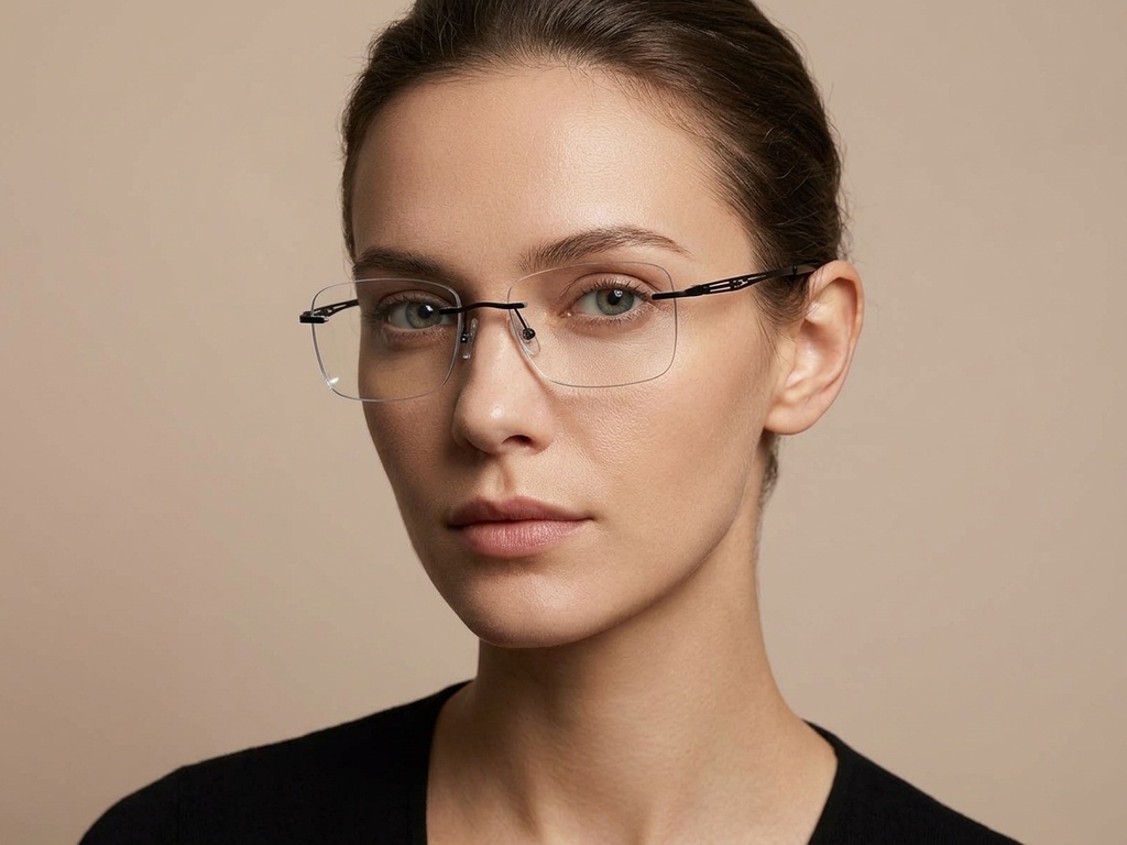 BS1913-0902_Black_Invisible_Metal_Glasses-tryon_female