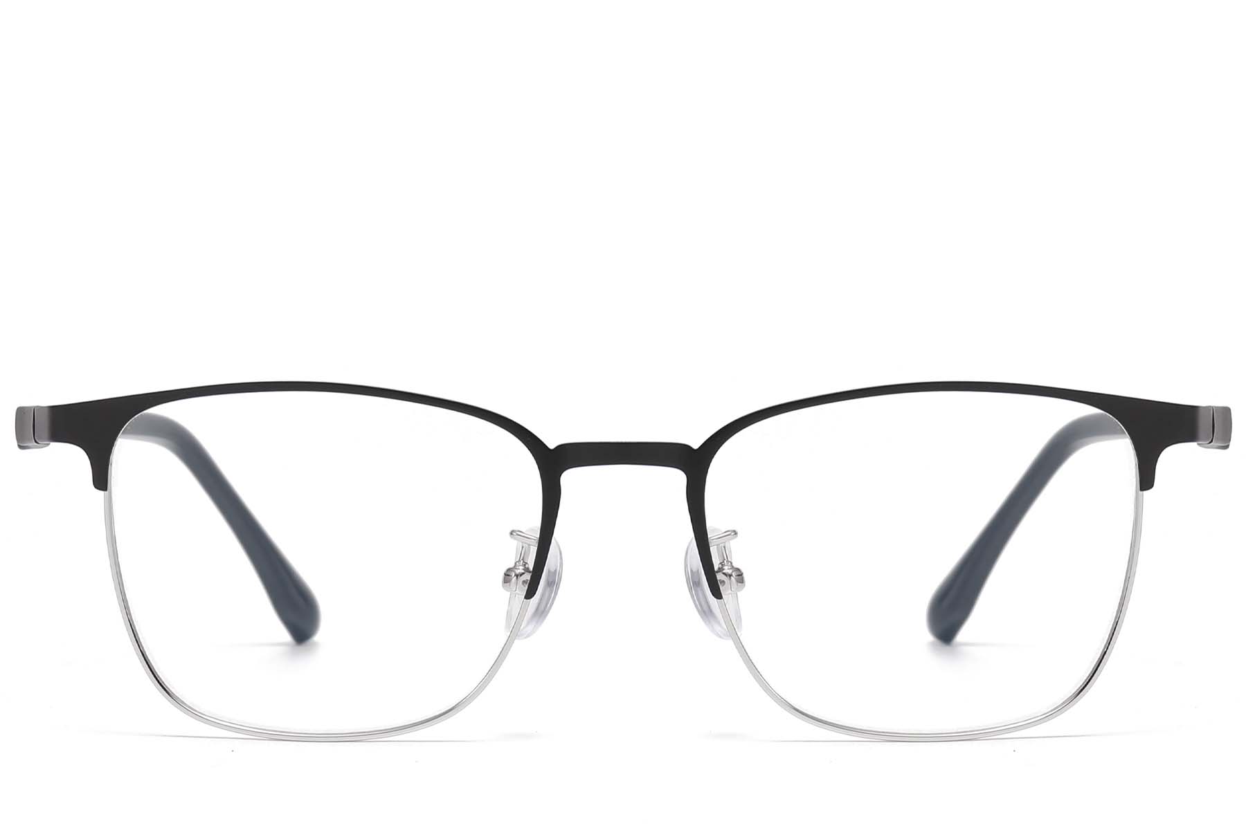 BS1913-0927_Silver_Rectangular_Metal_Glasses_front