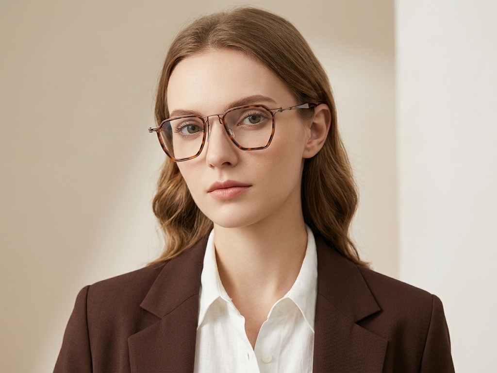 BS1913-0963_Tortoiseshell_Geometric_Titanium_Glasses-tryon_female
