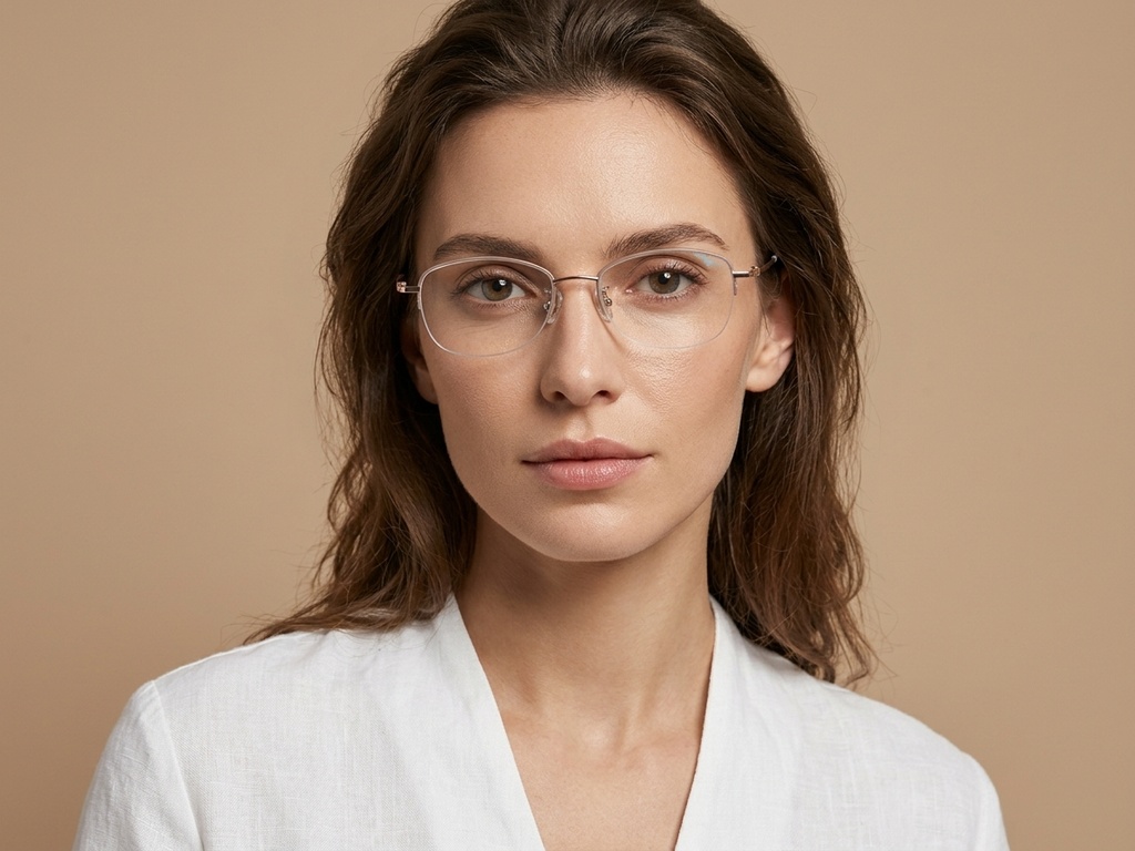 BS1913-0964_Brown_Semi-rimless_Titanium_Glasses-tryon_female