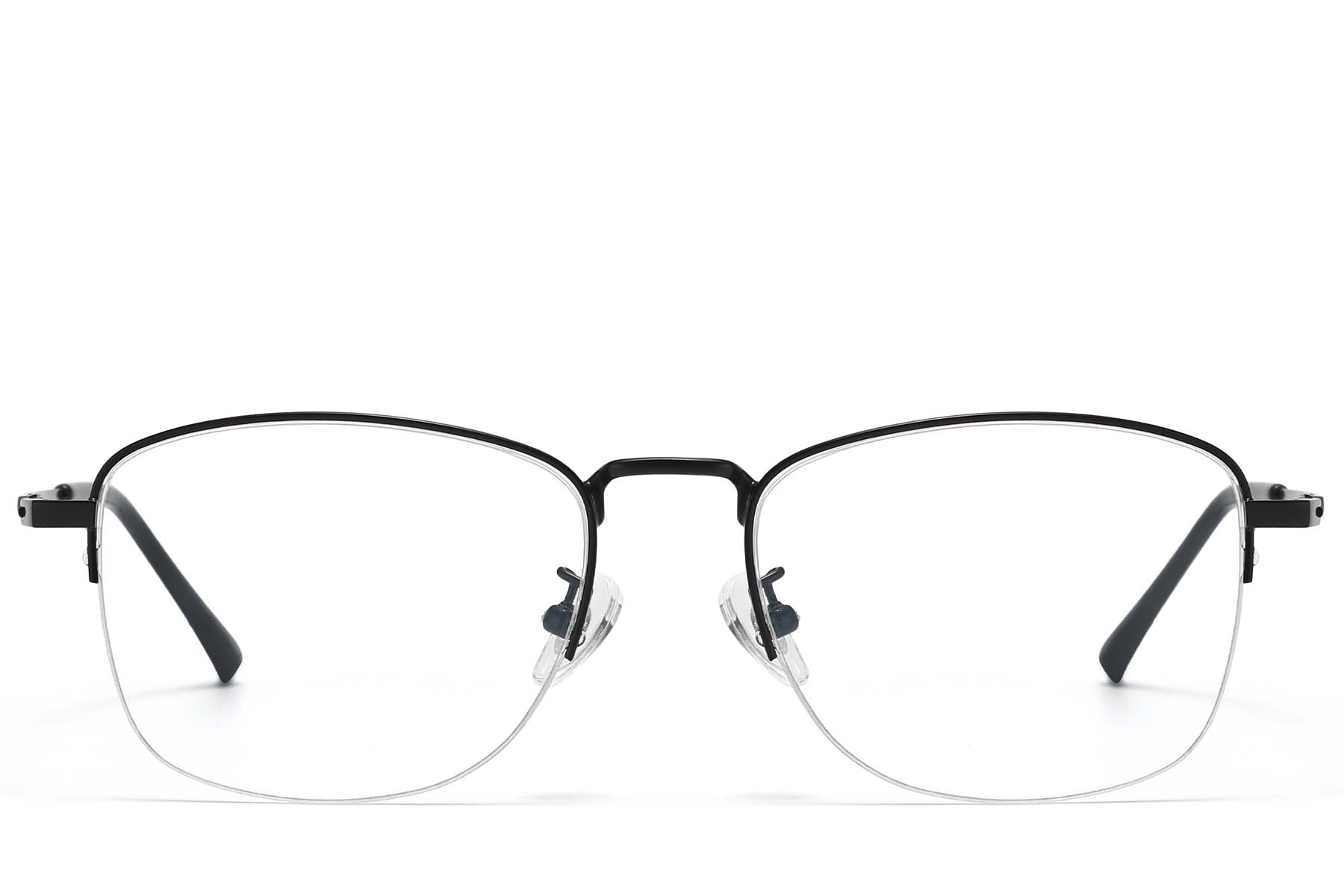 BS1913-0977_Black_Semi-rimless_Titanium_Glasses_front