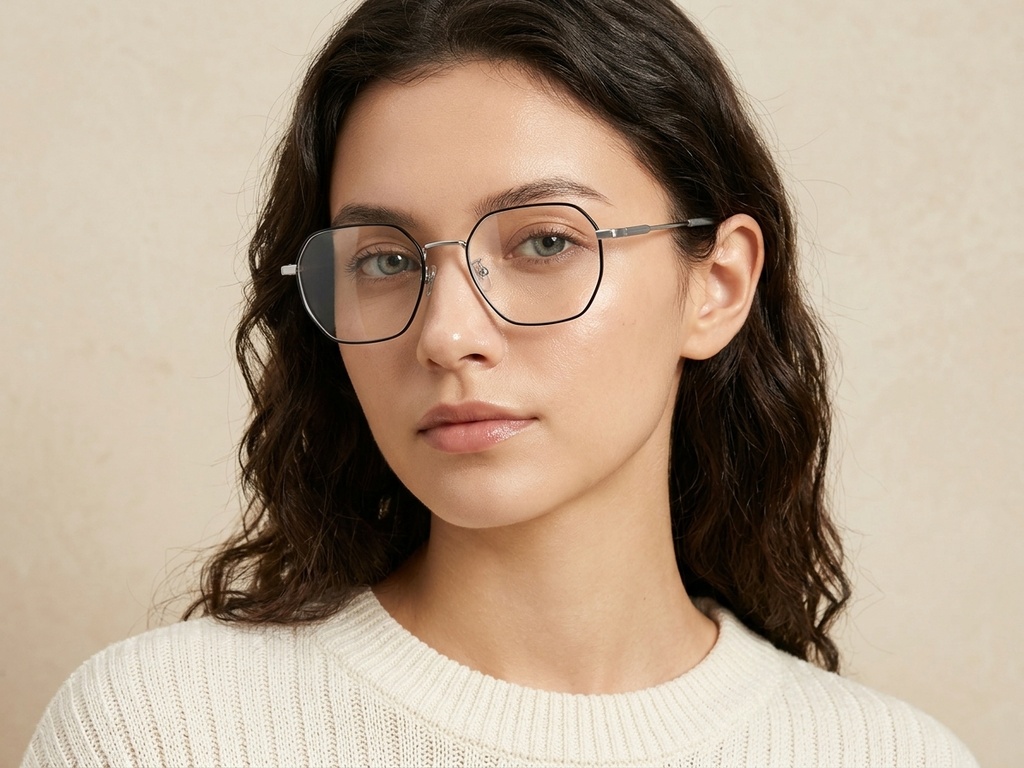 BS1924-0357_Black_Geometric_Titanium_Glasses-tryon_female