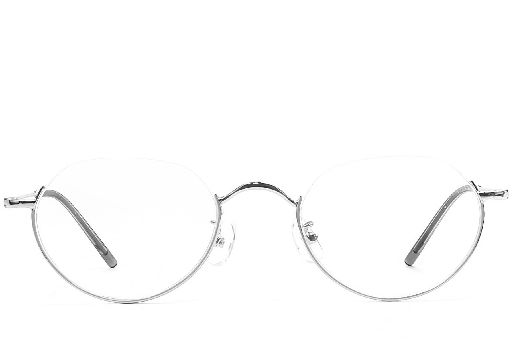 BS1924-0490_Silver_Semi-rimless_Metal_Glasses_front
