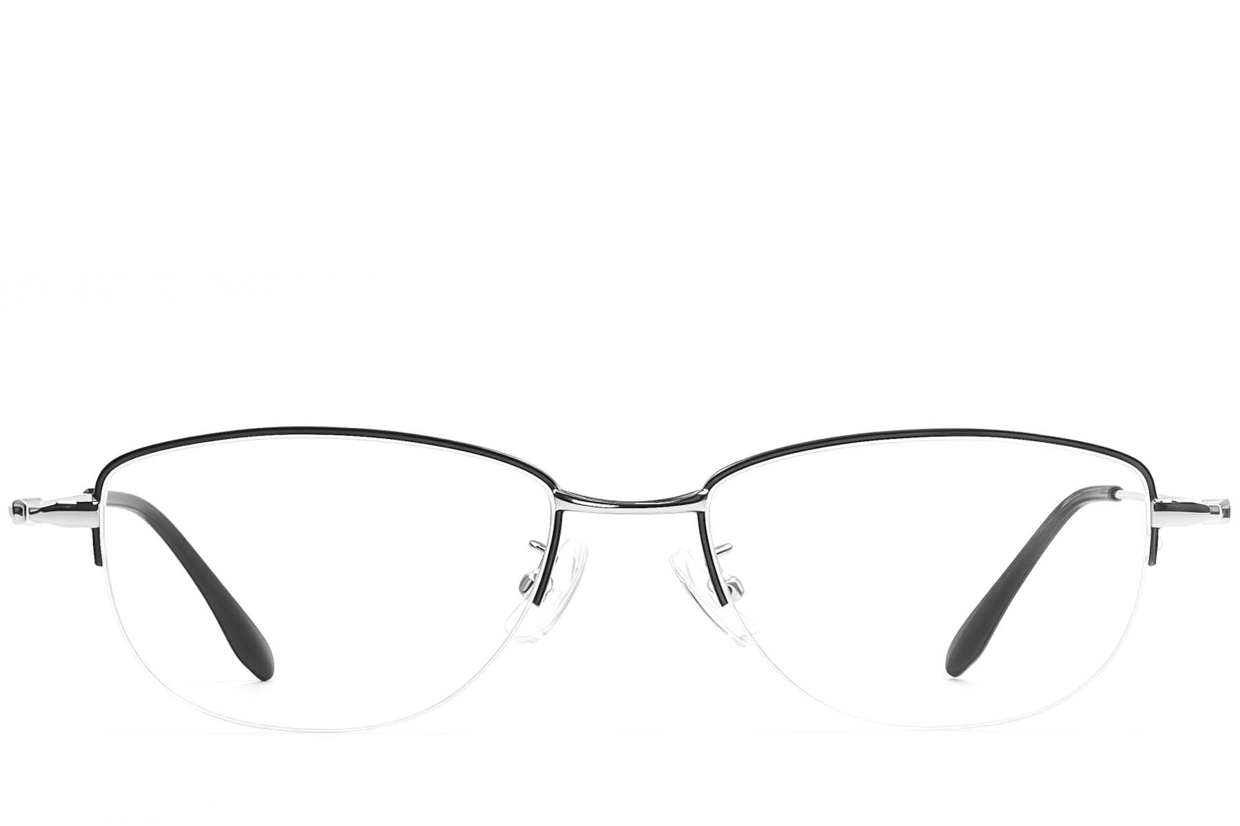 BS1924-0500_Black_Semi-rimless_Metal_Glasses_front
