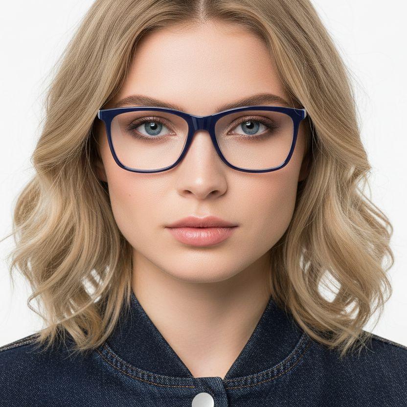 Rechthoekige blauwe acetaatbril #BS2012-0024