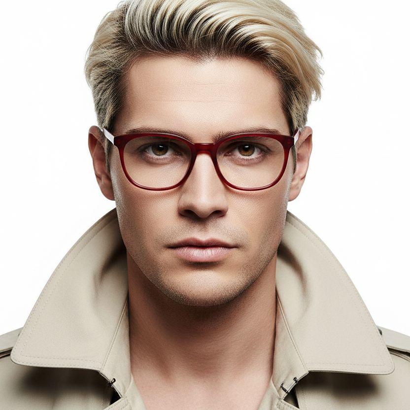 Oval Red Acetate Glasses #BS2012-0304
