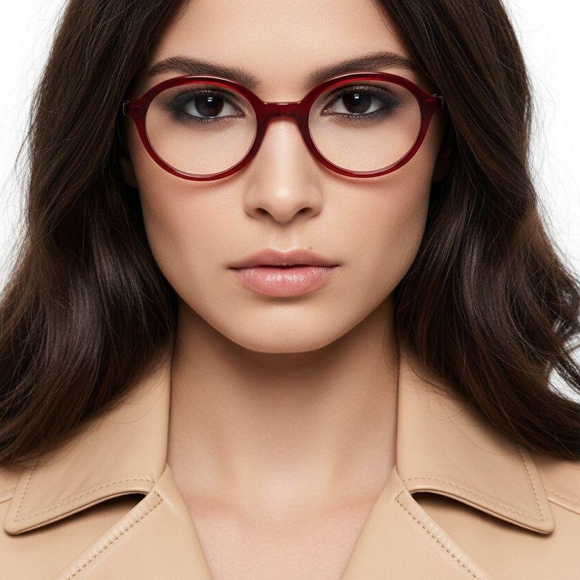 Oval Red Acetate Glasses #BS2012-0338